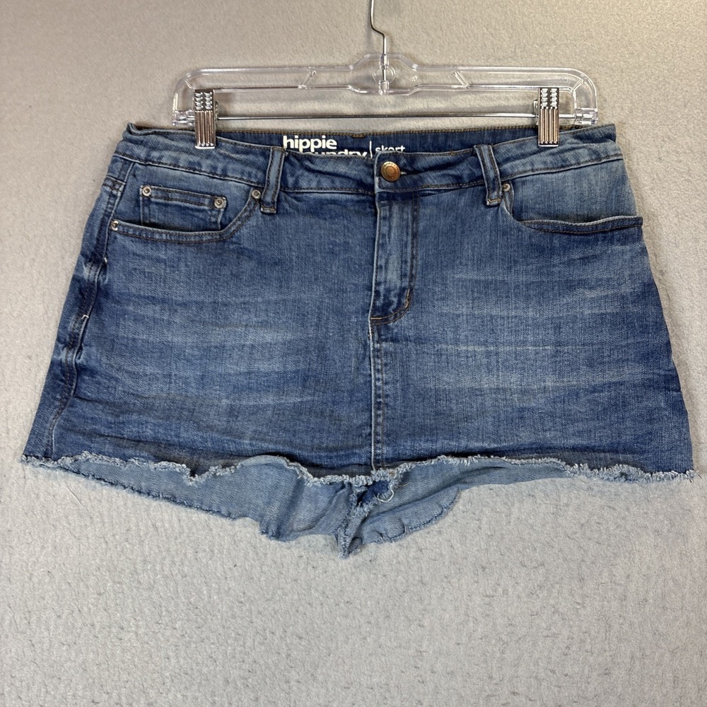 Hippie Laundry Mini Skort Womens 32X11 Blue Distressed Raw Hem